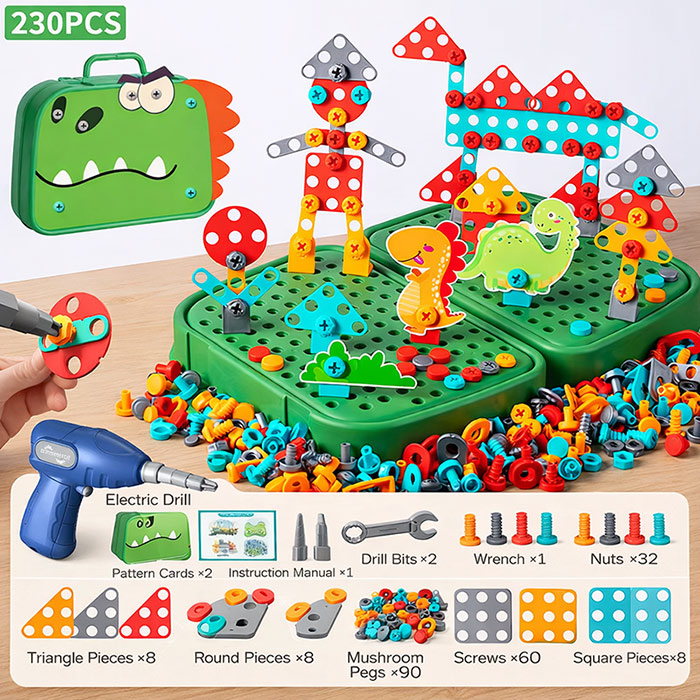 عکس کامل قطعات باکس پیچ و مهره دریل دار طرح دایناسور